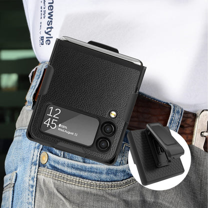 Litchi Texture PC Phone Case with Back Clip, For Samsung Galaxy Z Flip4 5G
