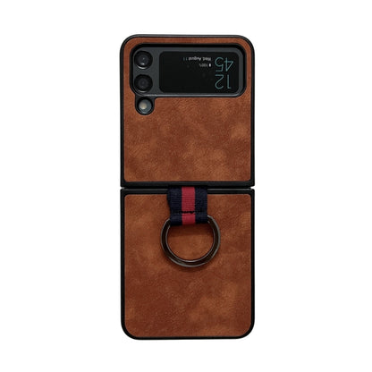 Morocco Texture PU+TPU+PC Shockproof Phone Case With Ring, For Samsung Galaxy Z Flip4