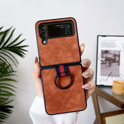 Morocco Texture PU+TPU+PC Shockproof Phone Case With Ring, For Samsung Galaxy Z Flip4