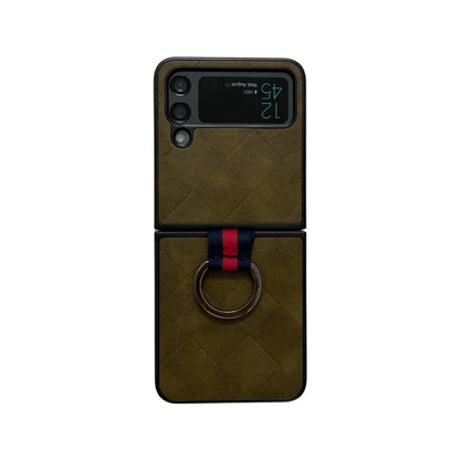 Weave Plaid PU Phone Case With Ring, For Samsung Galaxy Z Flip4