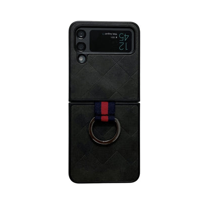 Weave Plaid PU Phone Case With Ring, For Samsung Galaxy Z Flip4