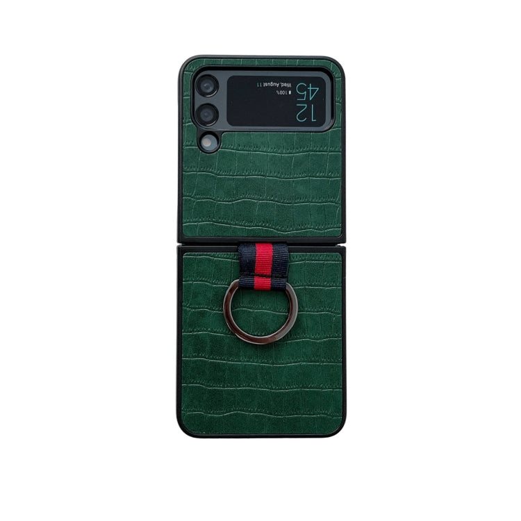 Crocodile Texture PU Phone Case With Ring, For Samsung Galaxy Z Flip4