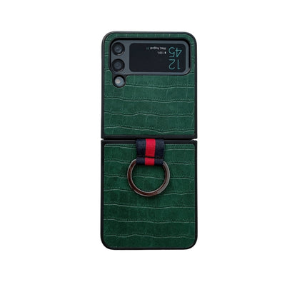 Crocodile Texture PU Phone Case With Ring, For Samsung Galaxy Z Flip4