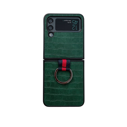 Crocodile Texture PU Phone Case With Ring, For Samsung Galaxy Z Flip4