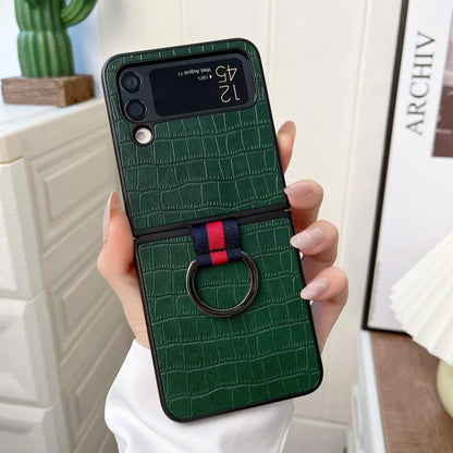 Crocodile Texture PU Phone Case With Ring, For Samsung Galaxy Z Flip4