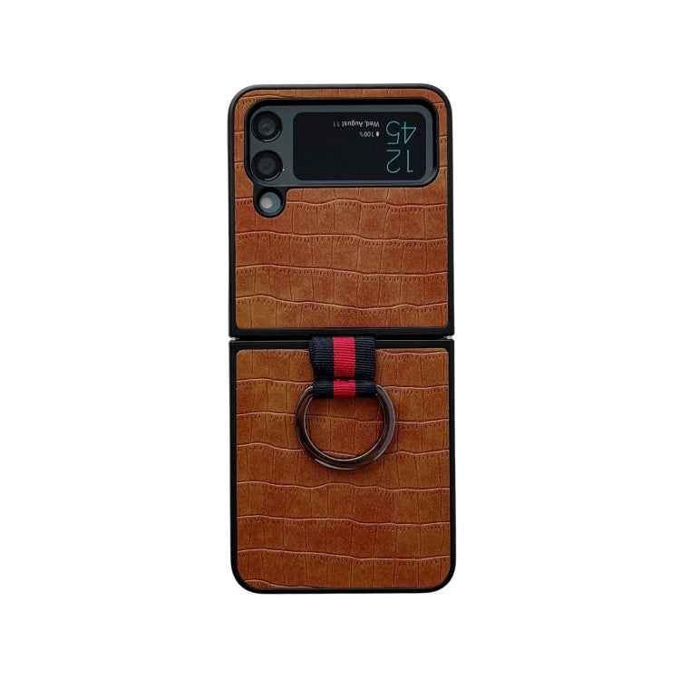 Crocodile Texture PU Phone Case With Ring, For Samsung Galaxy Z Flip4