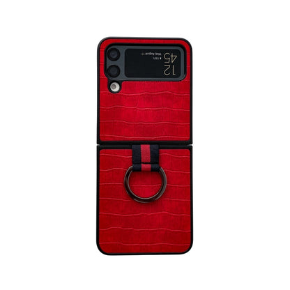 Crocodile Texture PU Phone Case With Ring, For Samsung Galaxy Z Flip4