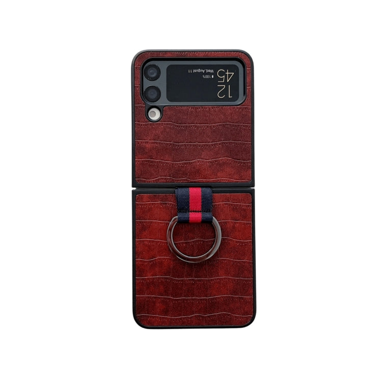Crocodile Texture PU Phone Case With Ring, For Samsung Galaxy Z Flip4