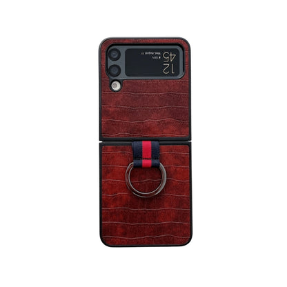 Crocodile Texture PU Phone Case With Ring, For Samsung Galaxy Z Flip4