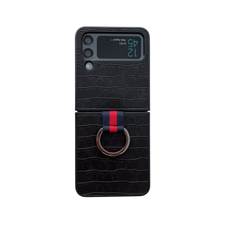Crocodile Texture PU Phone Case With Ring, For Samsung Galaxy Z Flip4