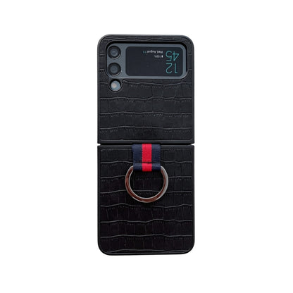 Crocodile Texture PU Phone Case With Ring, For Samsung Galaxy Z Flip4