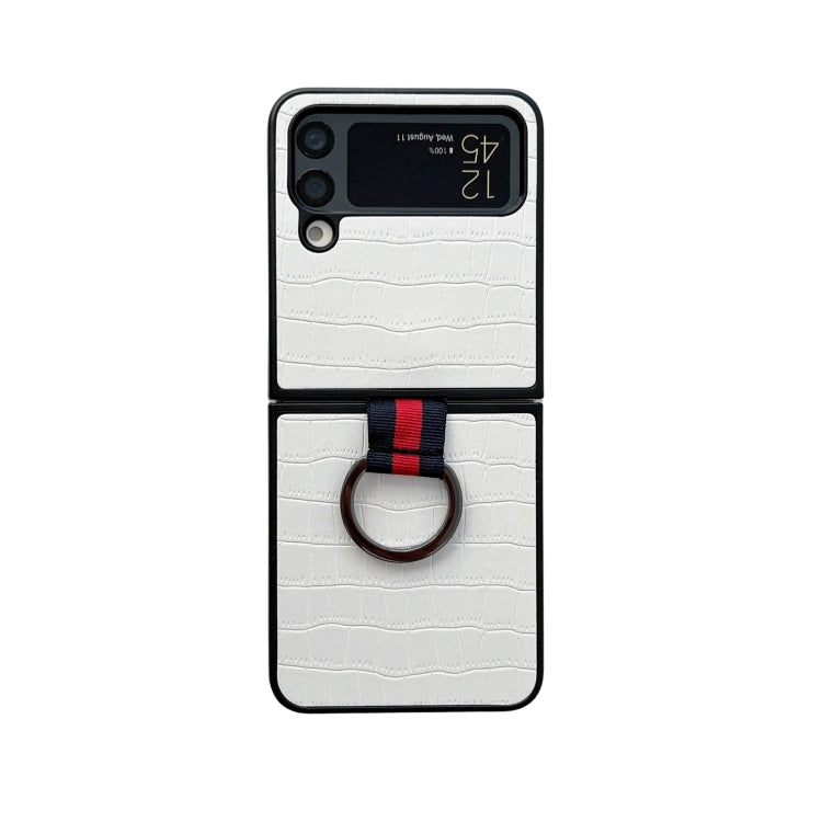 Crocodile Texture PU Phone Case With Ring, For Samsung Galaxy Z Flip4
