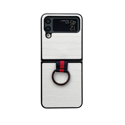 Crocodile Texture PU Phone Case With Ring, For Samsung Galaxy Z Flip4