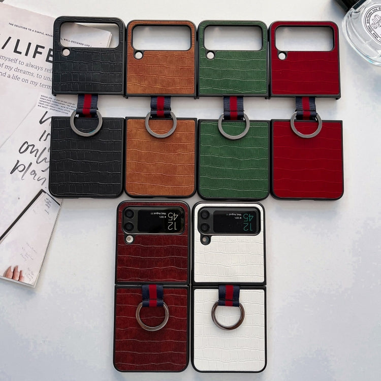 Crocodile Texture PU Phone Case With Ring, For Samsung Galaxy Z Flip4