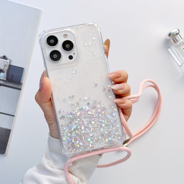 Lanyard Glitter Epoxy Clear Phone Case, For iPhone 13 Pro, For iPhone 13 Pro Max, For iPhone 12 mini, For iPhone 12 / 12 Pro, For iPhone 12 Pro Max, For iPhone 11