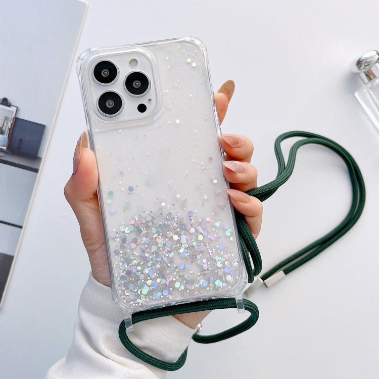 Lanyard Glitter Epoxy Clear Phone Case, For iPhone 13 Pro, For iPhone 13 Pro Max, For iPhone 12 mini, For iPhone 12 / 12 Pro, For iPhone 12 Pro Max, For iPhone 11