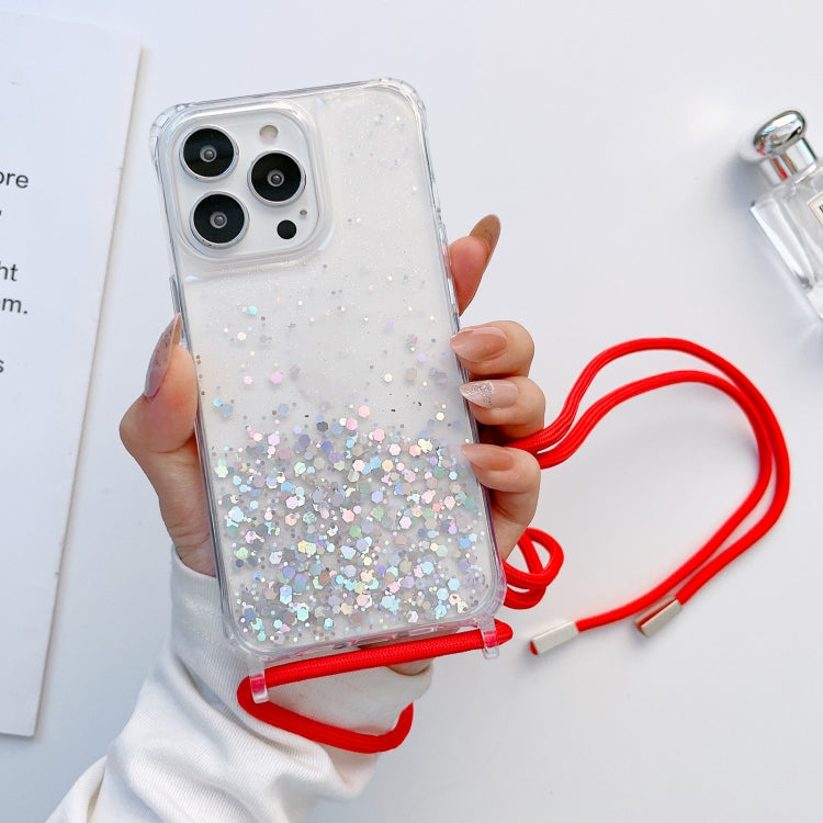 Lanyard Glitter Epoxy Clear Phone Case, For iPhone 13 Pro, For iPhone 13 Pro Max, For iPhone 12 mini, For iPhone 12 / 12 Pro, For iPhone 12 Pro Max, For iPhone 11