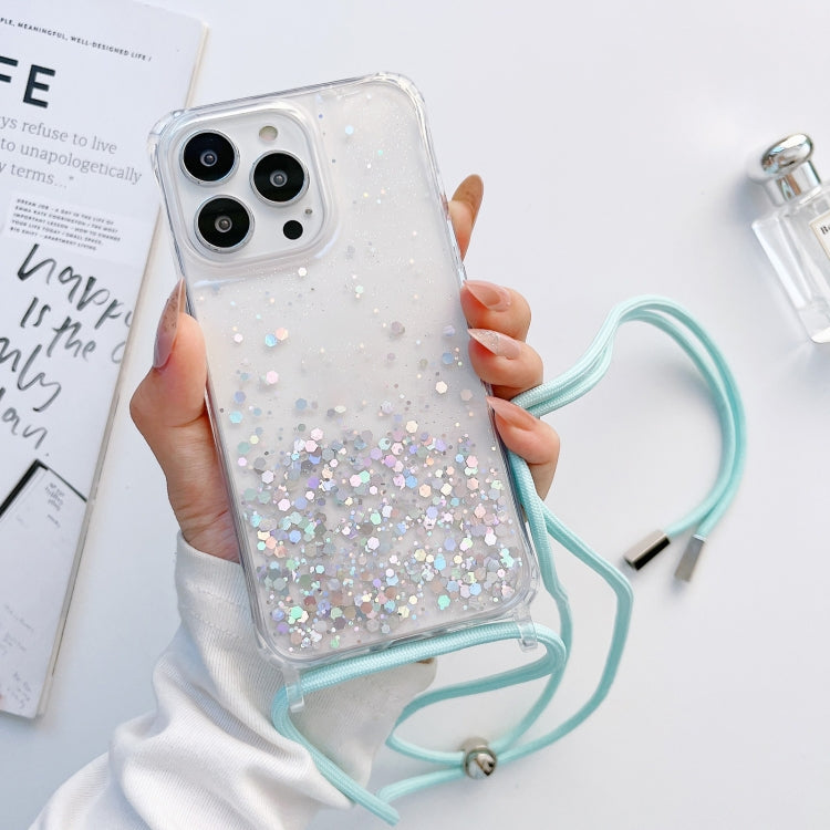 Lanyard Glitter Epoxy Clear Phone Case, For iPhone 13 Pro, For iPhone 13 Pro Max, For iPhone 12 mini, For iPhone 12 / 12 Pro, For iPhone 12 Pro Max, For iPhone 11
