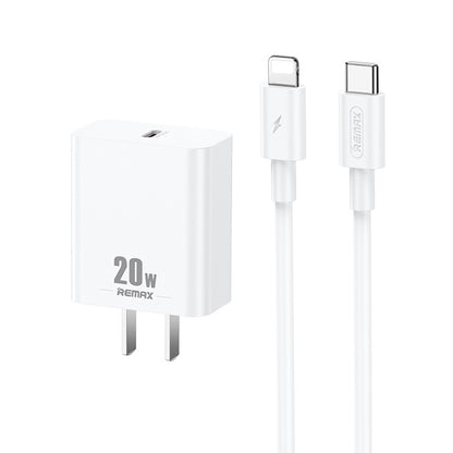 REMAX RP-U5 Extreme 2 Series 20W PD Charger + 1m USB-C / Type-C to 8 Pin Fast Charge Data Cable Set, CN Plug, EU Plug, US Plug