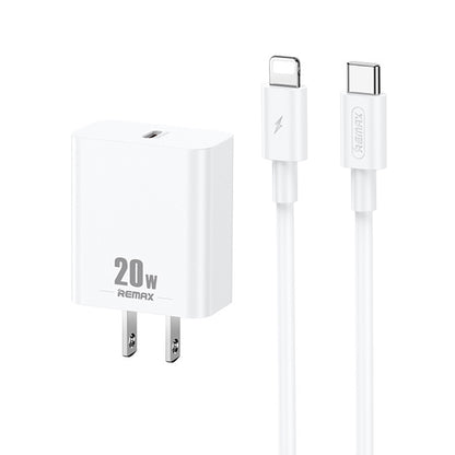 REMAX RP-U5 Extreme 2 Series 20W PD Charger + 1m USB-C / Type-C to 8 Pin Fast Charge Data Cable Set, CN Plug, EU Plug, US Plug