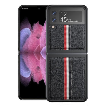 Litchi Texture Genuine Leather Color Strip Phone Case, For Samsung Galaxy Z Flip3 5G, For Samsung Galaxy Z Flip4