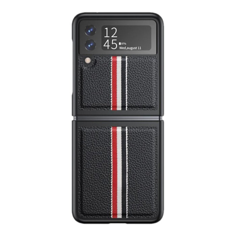 Litchi Texture Genuine Leather Color Strip Phone Case, For Samsung Galaxy Z Flip3 5G, For Samsung Galaxy Z Flip4