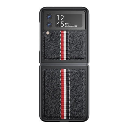 Litchi Texture Genuine Leather Color Strip Phone Case, For Samsung Galaxy Z Flip3 5G, For Samsung Galaxy Z Flip4