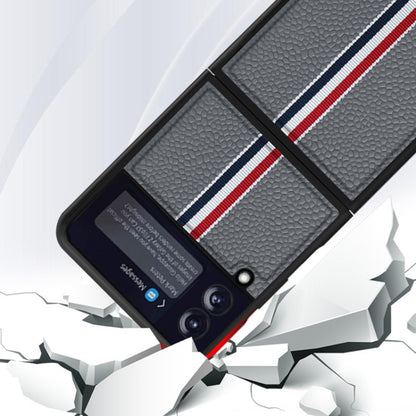 Litchi Texture Genuine Leather Color Strip Phone Case, For Samsung Galaxy Z Flip3 5G, For Samsung Galaxy Z Flip4