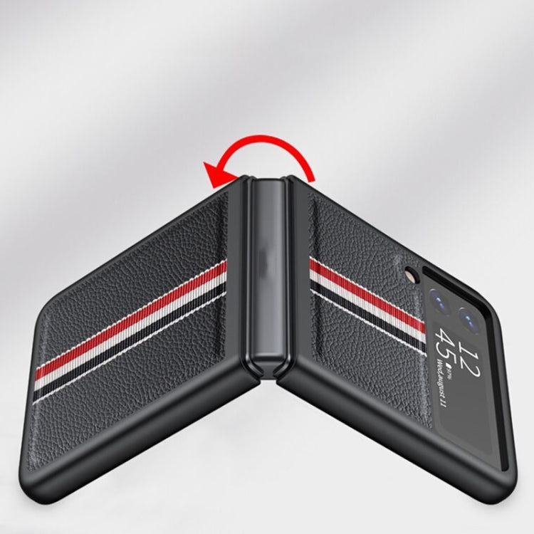 Litchi Texture Genuine Leather Color Strip Phone Case, For Samsung Galaxy Z Flip3 5G, For Samsung Galaxy Z Flip4