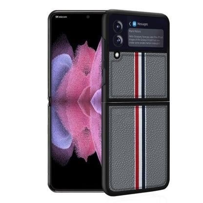 Litchi Texture Genuine Leather Color Strip Phone Case, For Samsung Galaxy Z Flip3 5G, For Samsung Galaxy Z Flip4