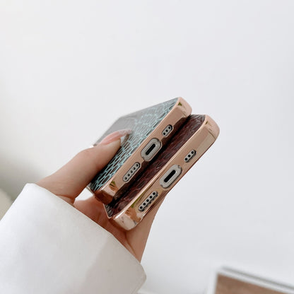 Crocodile Texture Genuine Leather Nano Electroplating Phone Case, For iPhone 14, For iPhone 13
