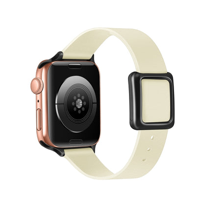 Magnetic Black Square Buckle Watch Band For Apple Watch Series, 7 45mm / 6&SE&5&4 44mm / 3&2&1 42mm, 7 41mm / 6&SE&5&4 40mm / 3&2&1 38mm