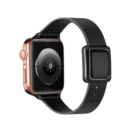Magnetic Black Square Buckle Watch Band For Apple Watch Series, 7 45mm / 6&SE&5&4 44mm / 3&2&1 42mm, 7 41mm / 6&SE&5&4 40mm / 3&2&1 38mm