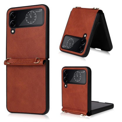 Lambskin Texture Leather Phone Case with Lanyard, For Samsung Galaxy Z Flip4
