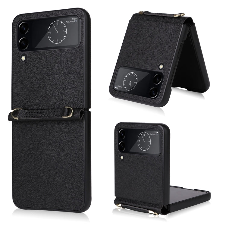 Lambskin Texture Leather Phone Case with Lanyard, For Samsung Galaxy Z Flip4