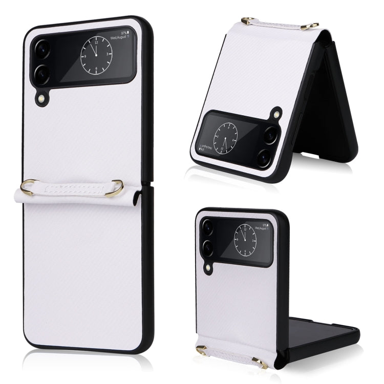 Twill Texture Leather Phone Case with Lanyard, For Samsung Galaxy Z Flip4