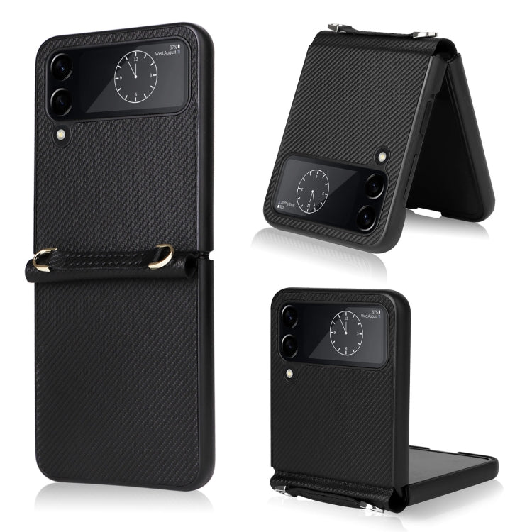 Twill Texture Leather Phone Case with Lanyard, For Samsung Galaxy Z Flip4