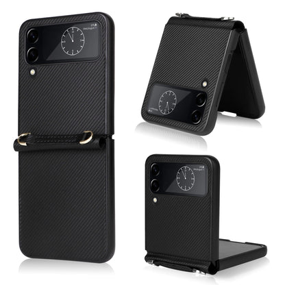 Twill Texture Leather Phone Case with Lanyard, For Samsung Galaxy Z Flip4