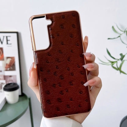 Genuine Leather Ostrich Texture Series Nano Electroplating Phone Case, For Samsung Galaxy S21 5G, For Samsung Galaxy S21 FE 5G, For Samsung Galaxy S21+ 5G, For Samsung Galaxy S22 5G, For Samsung Galaxy S22+ 5G