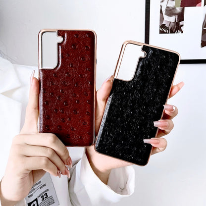 Genuine Leather Ostrich Texture Series Nano Electroplating Phone Case, For Samsung Galaxy S21 5G, For Samsung Galaxy S21 FE 5G, For Samsung Galaxy S21+ 5G, For Samsung Galaxy S22 5G, For Samsung Galaxy S22+ 5G