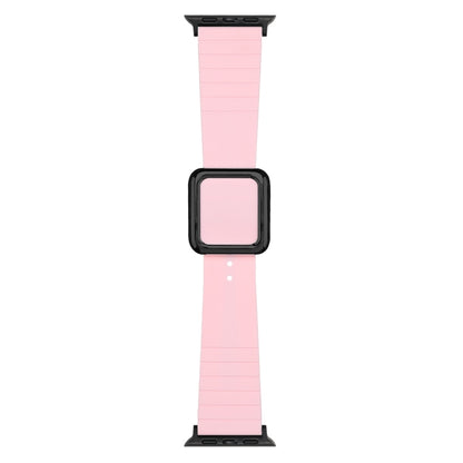 Black Square Buckle Silicone Watch Band For Apple Watch Series, 7 45mm / 6&SE&5&4 44mm / 3&2&1 42mm, 7 41mm / 6&SE&5&4 40mm / 3&2&1 38mm