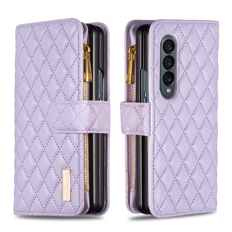 Diamond Lattice Zipper Wallet Leather Flip Phone Case, For Samsung Galaxy Z Fold4