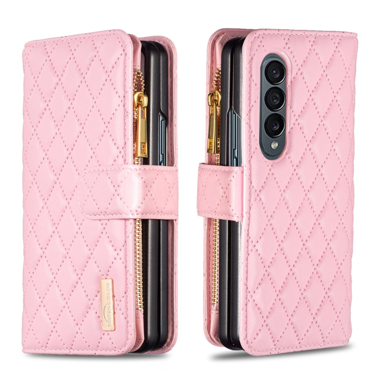 Diamond Lattice Zipper Wallet Leather Flip Phone Case, For Samsung Galaxy Z Fold4