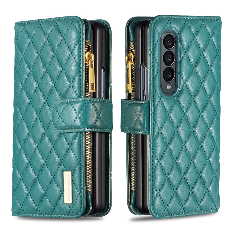 Diamond Lattice Zipper Wallet Leather Flip Phone Case, For Samsung Galaxy Z Fold4