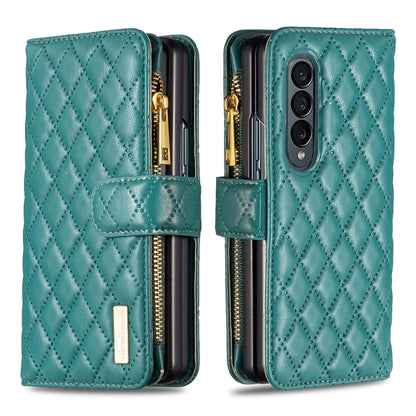 Diamond Lattice Zipper Wallet Leather Flip Phone Case, For Samsung Galaxy Z Fold4
