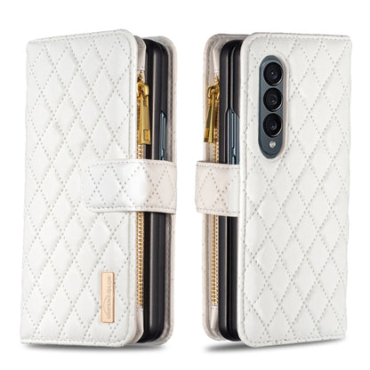 Diamond Lattice Zipper Wallet Leather Flip Phone Case, For Samsung Galaxy Z Fold4