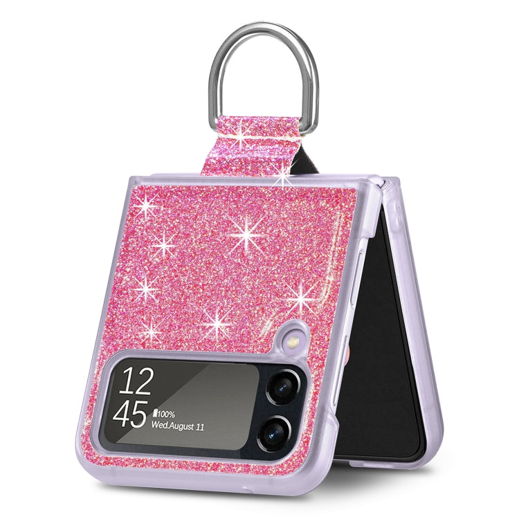 Glitter Leather Skin PC Phone Case with Ring, For Samsung Galaxy Z Flip4