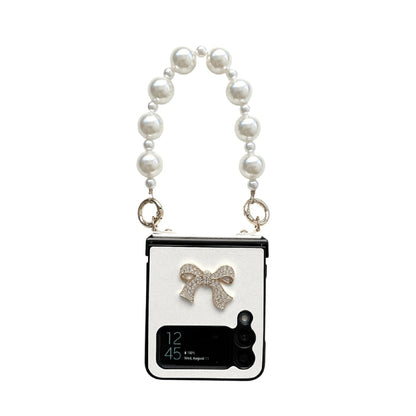 Pure Color TPU Phone Case with Hinged & Pearl Bracelet, For Samsung Galaxy Z Flip3 5G, For Samsung Galaxy Z Flip4