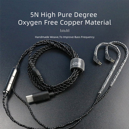 CVJ V6.TC 1.25m Type-C Digital Decoding Oxygen-free Copper Earphone Cable, 0.75mm, 0.78mm, MMCX