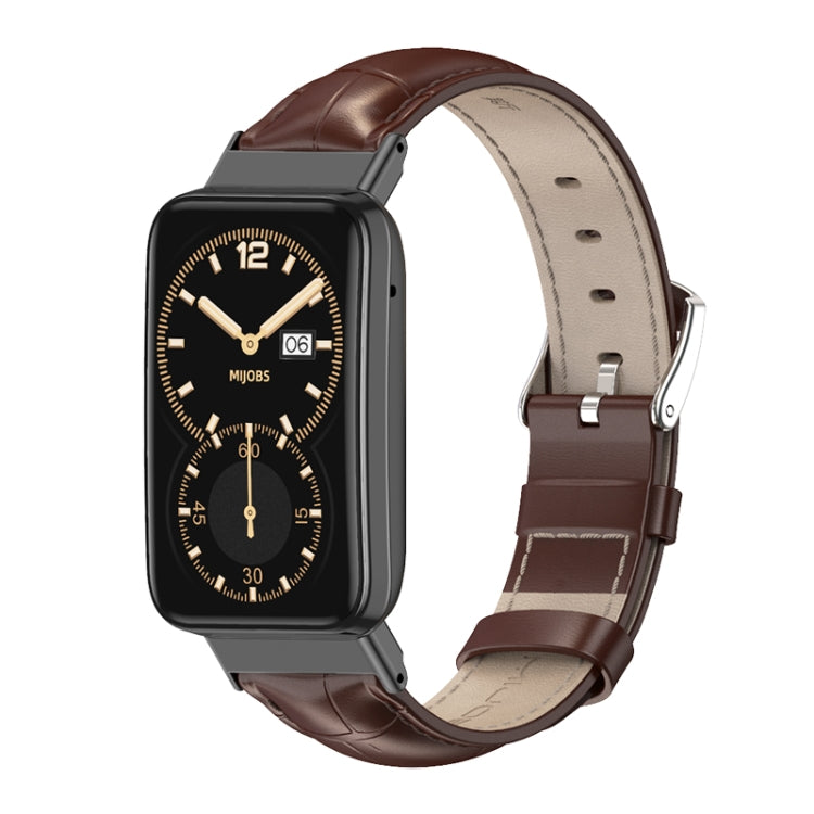 Mijobs Genuine Leather Top Layer Cowhide Watch Band, For Xiaomi Mi Band 7 Pro